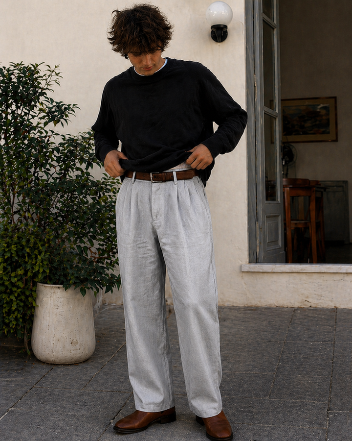 DruneHerren Hose Leinenoptik Gerade Passform Sommer