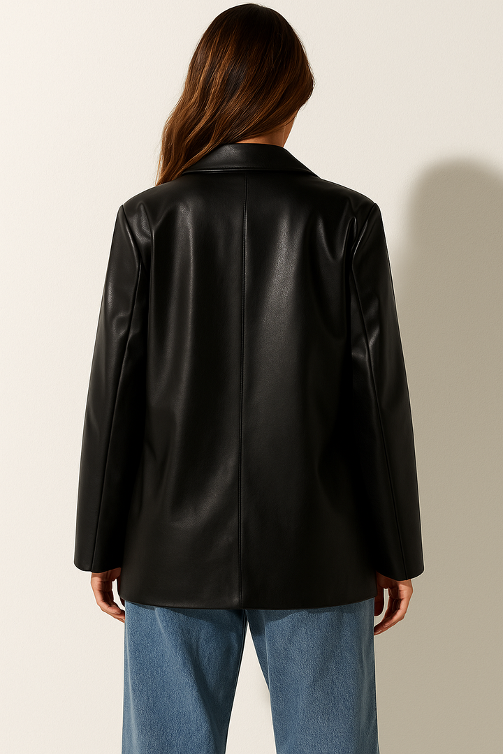 Drune | Damenblazer mit PU-Leder und Knopfverschluss