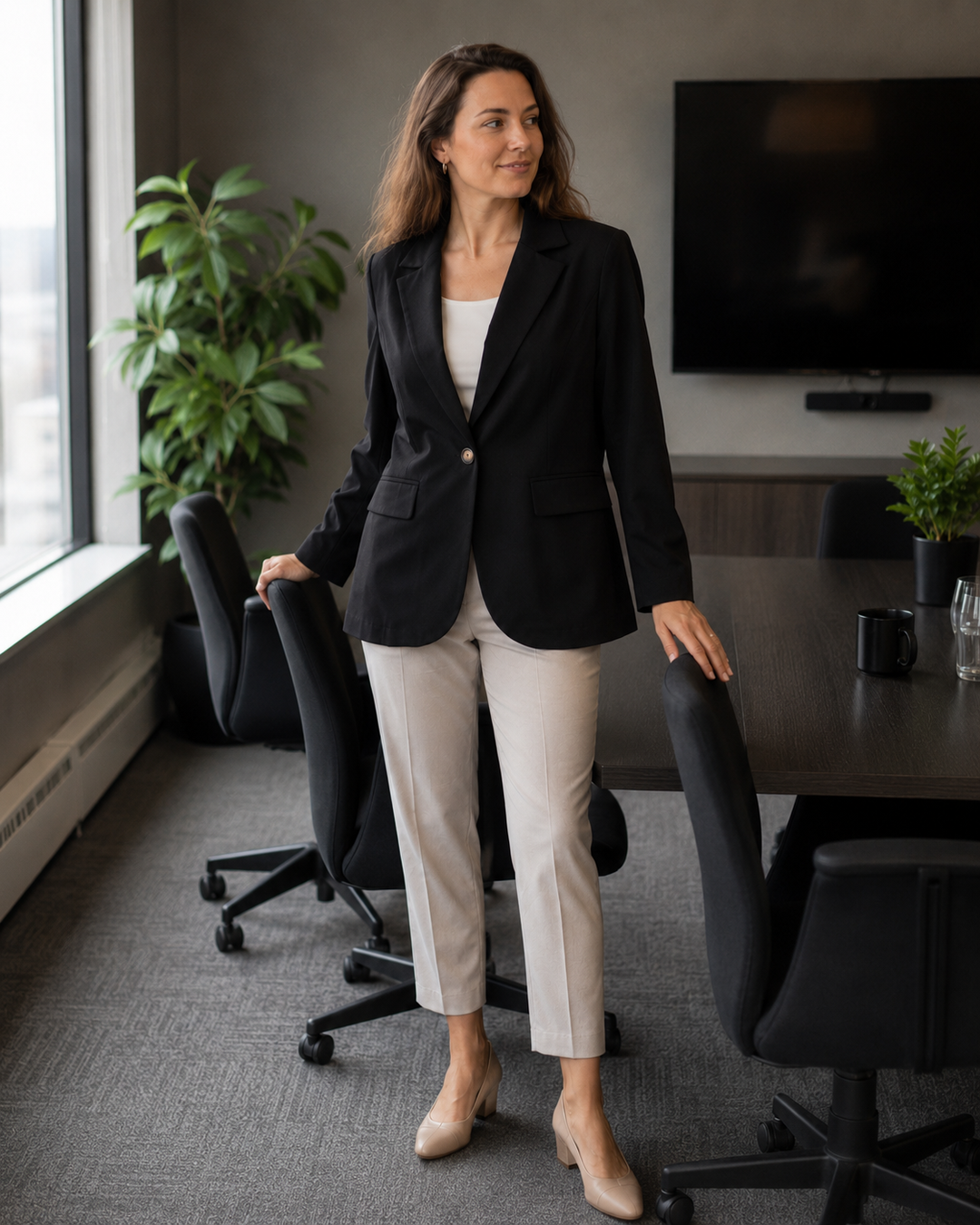 Damen modernes Blazer-Outfit mit elegantem Schnitt und klassischen Details Drune