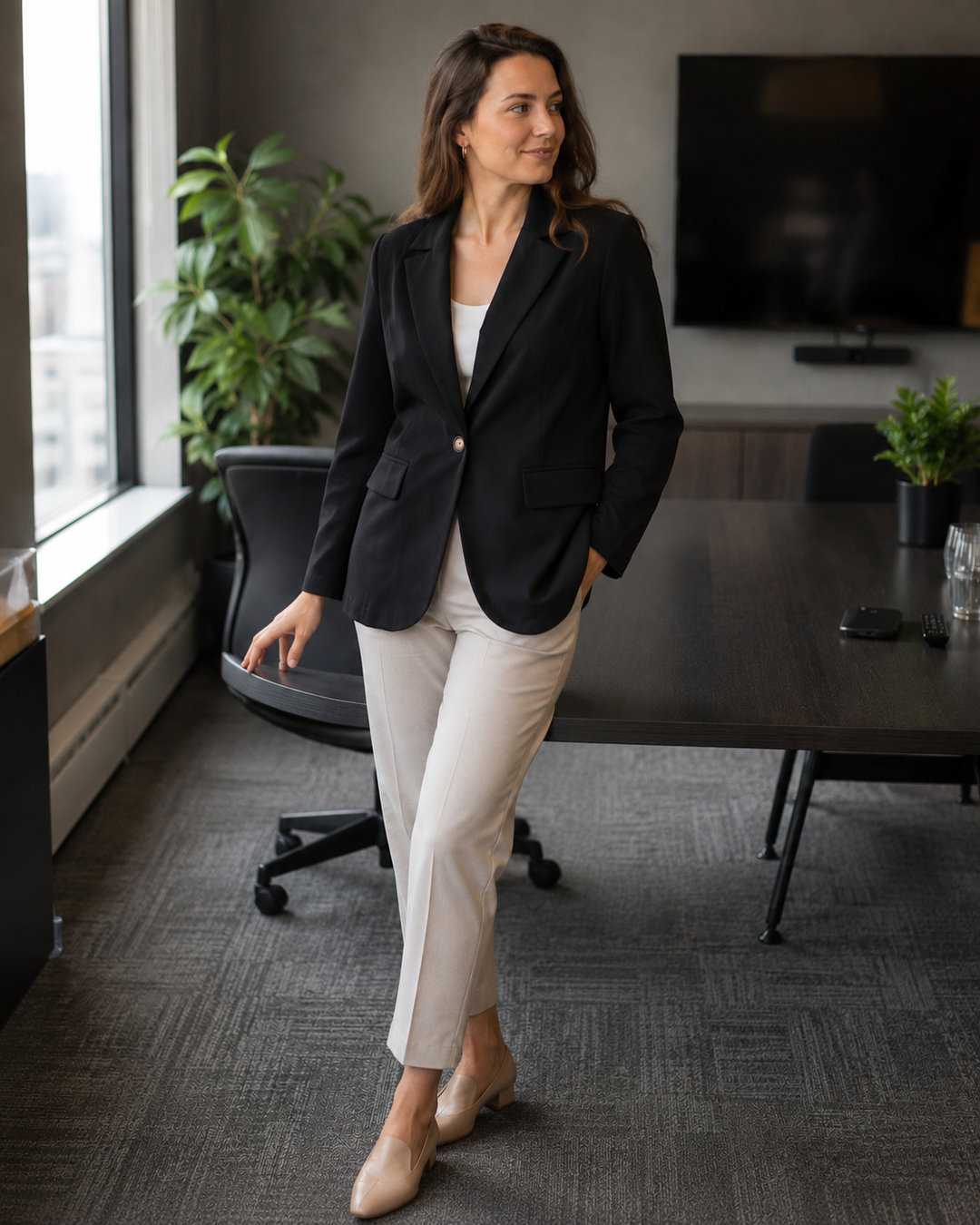 Damen modernes Blazer-Outfit mit elegantem Schnitt und klassischen Details Drune