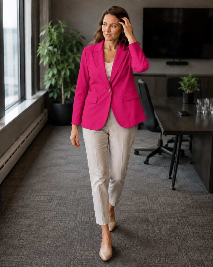 Damen modernes Blazer-Outfit mit elegantem Schnitt und klassischen Details Drune