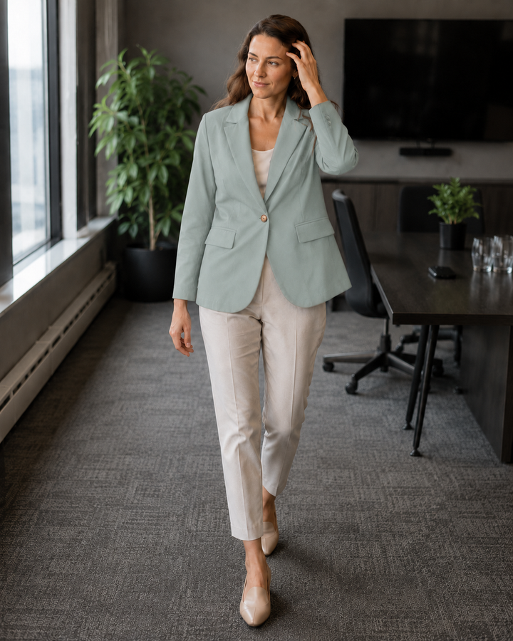 Damen modernes Blazer-Outfit mit elegantem Schnitt und klassischen Details Drune