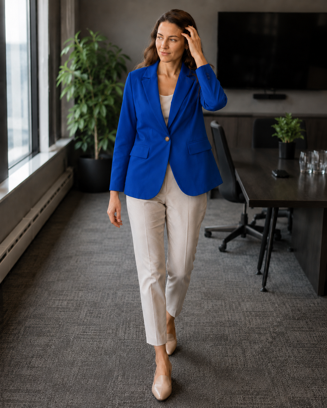 Damen modernes Blazer-Outfit mit elegantem Schnitt und klassischen Details Drune