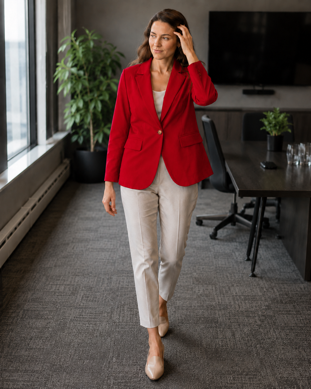 Damen modernes Blazer-Outfit mit elegantem Schnitt und klassischen Details Drune