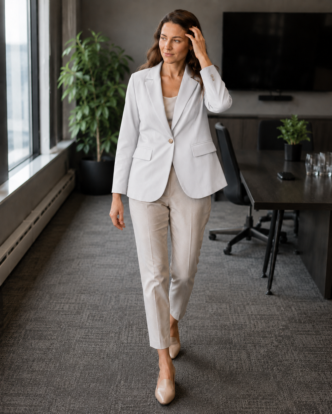 Damen modernes Blazer-Outfit mit elegantem Schnitt und klassischen Details Drune