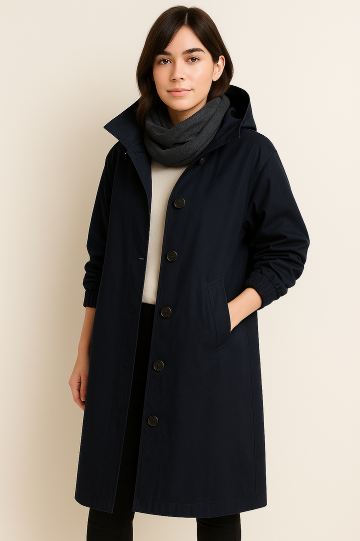 Drune | Langer Damen Trenchcoat mit Kapuze