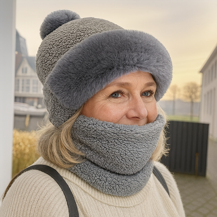 Drune | Mütze & Schal Set - Weich & Warm - Mit Pompon - Für Damen