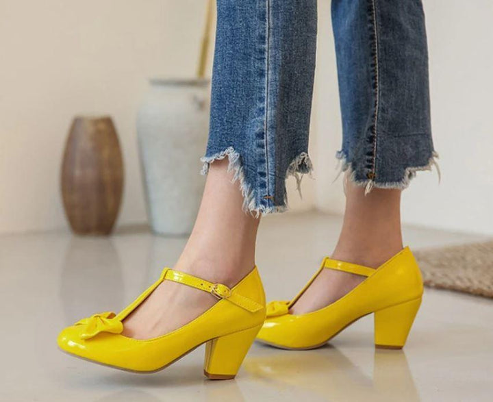 Drune | Vintage Schuhe Damen Gelb Schleife