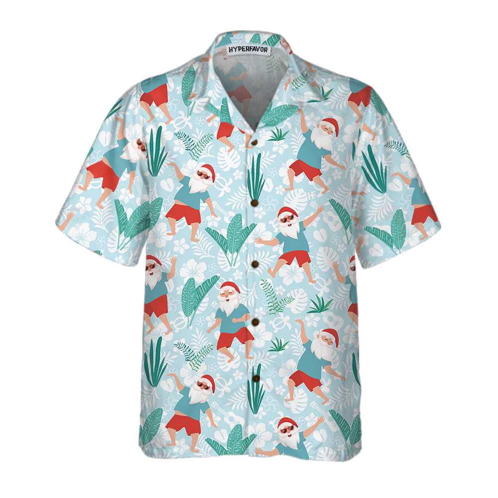 Drune | Fröhlicher tanzender Weihnachtsmann Hawaii-Hemd, lustiges Weihnachtsmann-Shirt, Geschenk für Weihnachten