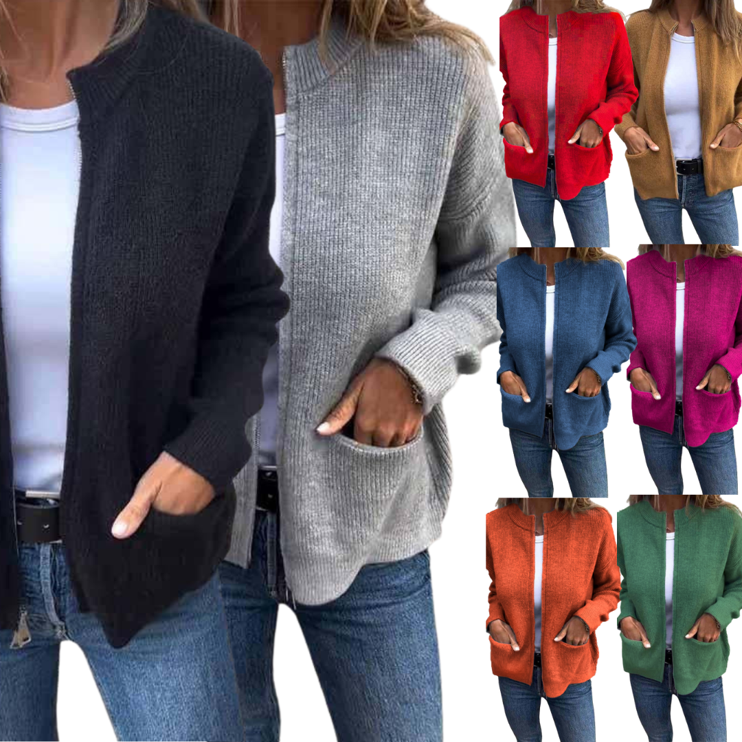 Drune | Strickjacke - Rundhalsausschnitt & Reißverschluss - Weiche Baumwolle