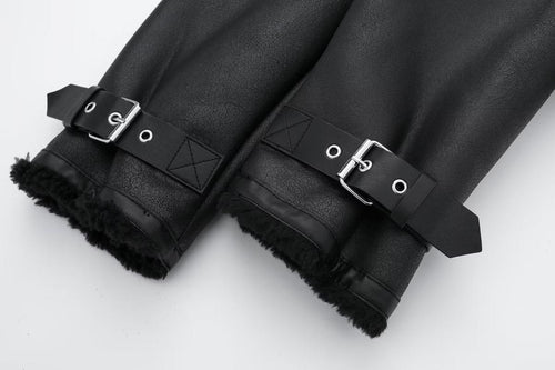 Drune | Schicke Schwarze PU-Lederjacke mit Fellkragen