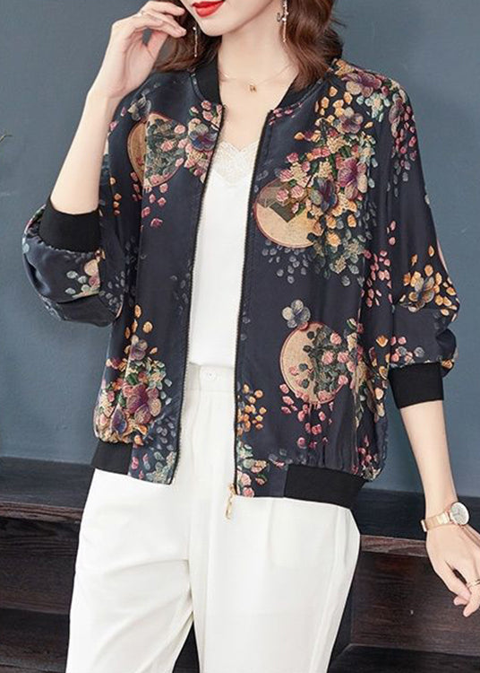 Drune | Dunkelgraue Reißverschluss-Drucktaschen-Patchwork-Seidenmäntel