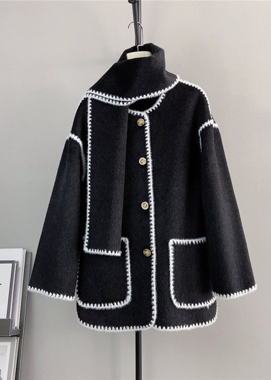 Drune | Graue Knopf-Taschen Wollen Kurze Mäntel Winter