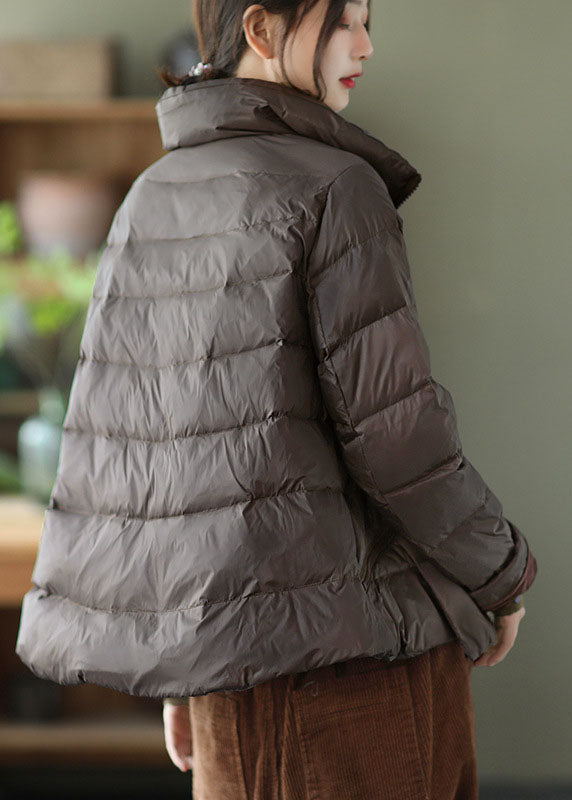 Drune | Grauer Stehkragen Taschen Design Winter Dicke Daunenmäntel