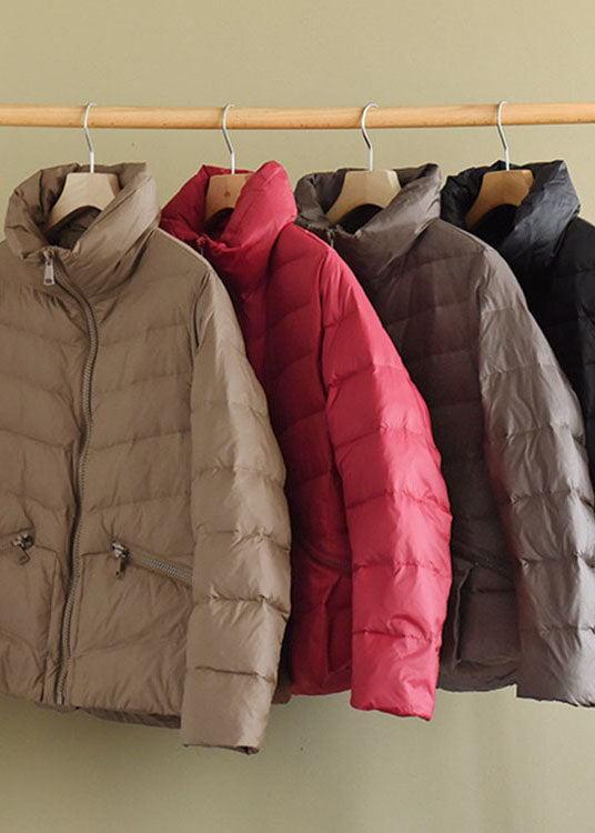 Drune | Grauer Stehkragen Taschen Design Winter Dicke Daunenmäntel