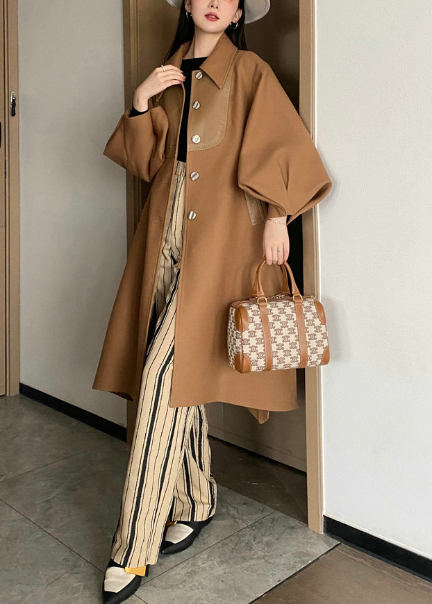 Drune | Khaki Knopf Bindegürtel Patchwork Woll Trenchcoats Laternenärmel