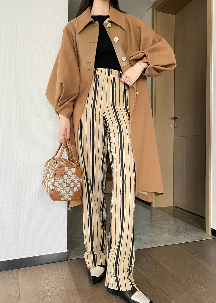 Drune | Khaki Knopf Bindegürtel Patchwork Woll Trenchcoats Laternenärmel
