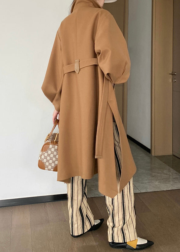 Drune | Khaki Knopf Bindegürtel Patchwork Woll Trenchcoats Laternenärmel