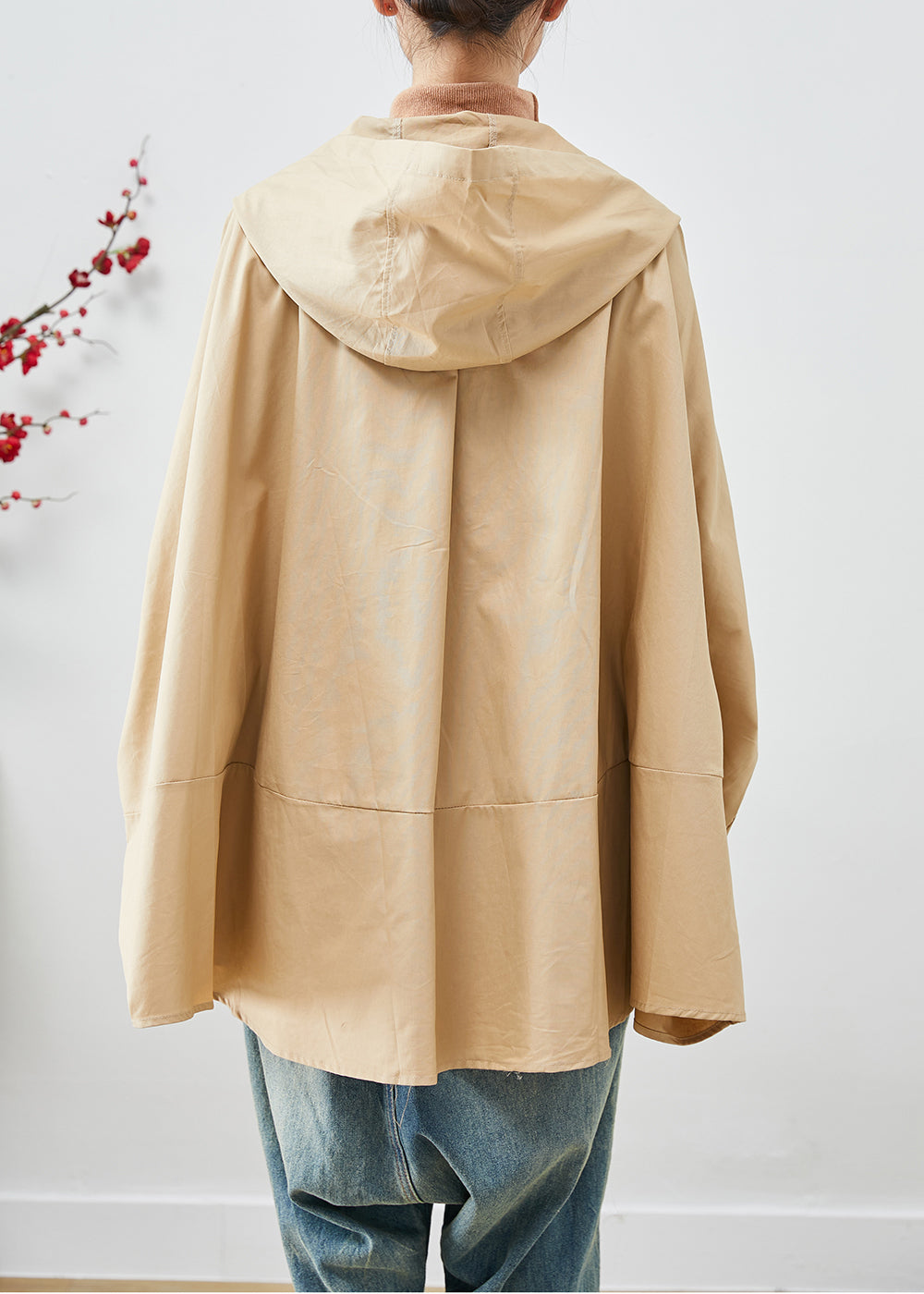 Drune | Khaki Oversized Patchwork Baumwollmäntel Fledermausärmel