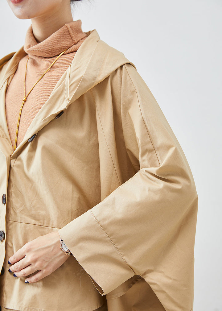 Drune | Khaki Oversized Patchwork Baumwollmäntel Fledermausärmel