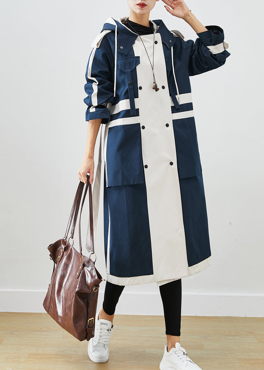 Drune | Marine Oversized Patchwork Original Design Baumwoll-Trenchcoats