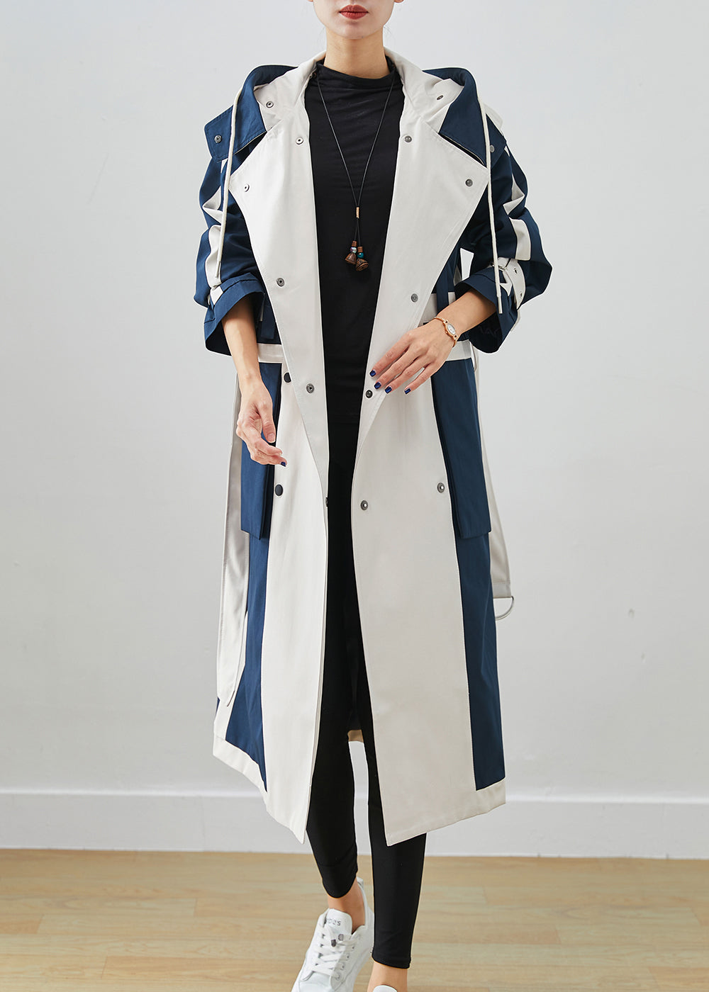 Drune | Marine Oversized Patchwork Original Design Baumwoll-Trenchcoats