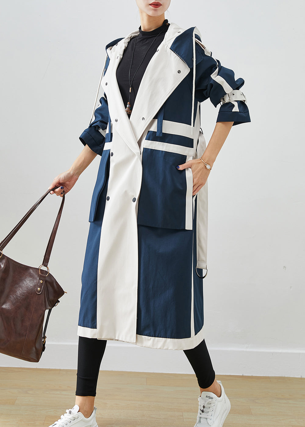Drune | Marine Oversized Patchwork Original Design Baumwoll-Trenchcoats