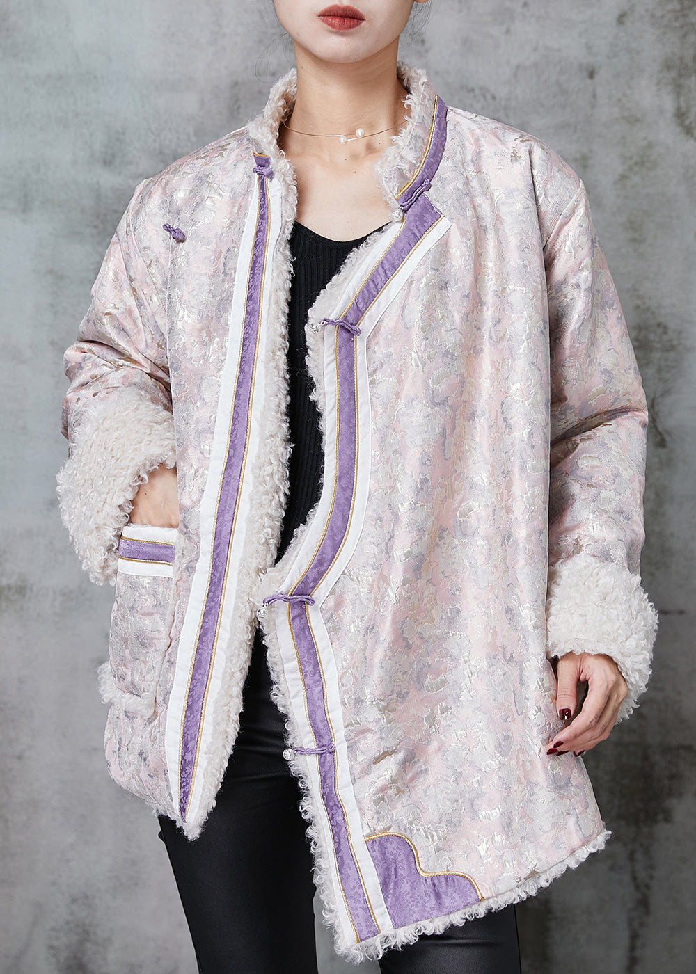Drune | Stil Pink Jacquard Fleece Wolle Futter Mäntel