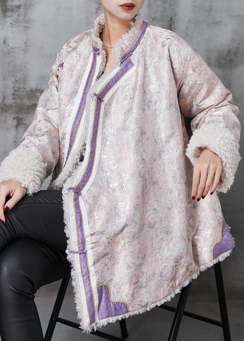 Drune | Stil Pink Jacquard Fleece Wolle Futter Mäntel