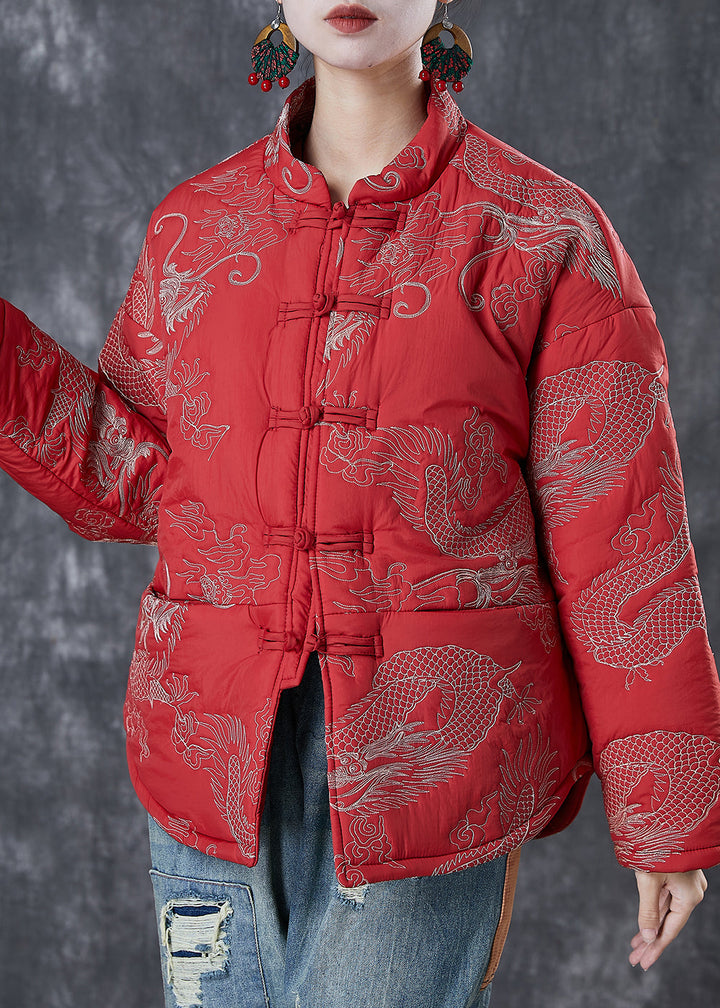 Drune | Stil Rot Bestickte Patchwork Feine Baumwollgefüllte Mäntel Winter