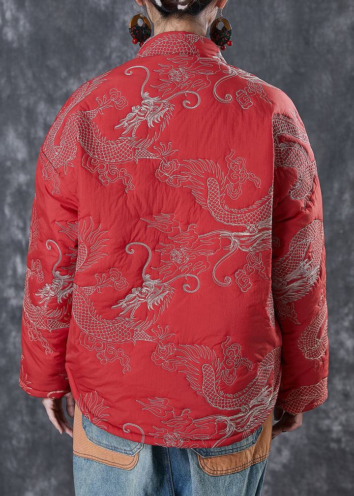 Drune | Stil Rot Bestickte Patchwork Feine Baumwollgefüllte Mäntel Winter