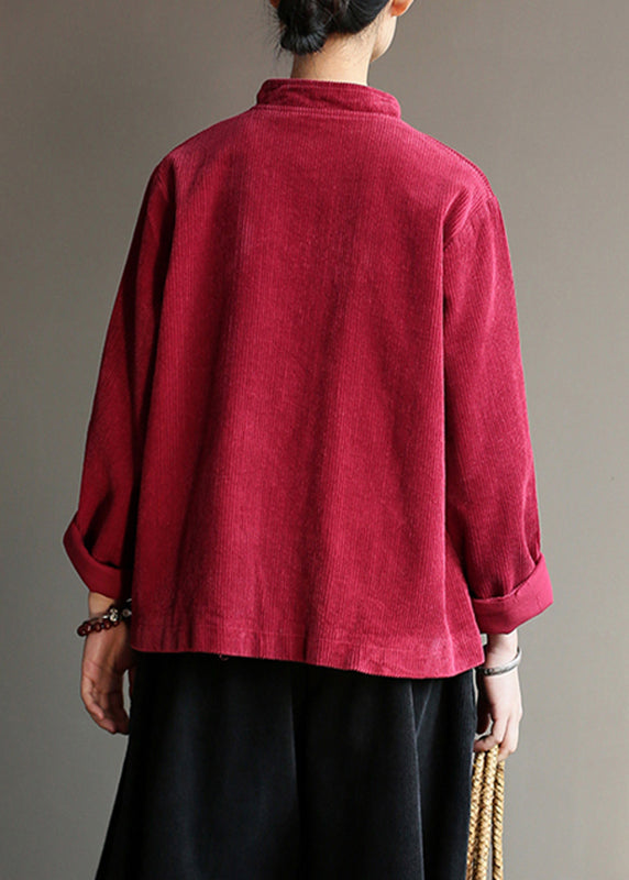 Drune | Stil Weinrot Taschen Knopf Cordjacken Langarm