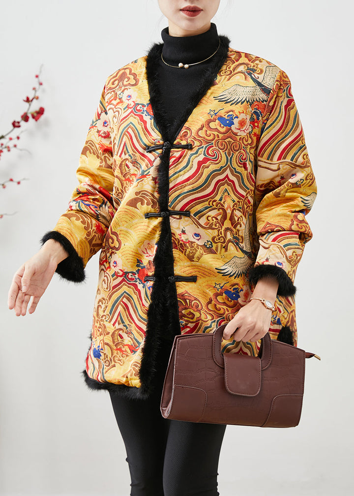 Drune | Stil Gelb Druck Patchwork Mink Haar Feine Baumwollgefüllte Mäntel Winter
