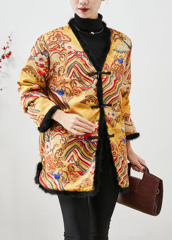 Drune | Stil Gelb Druck Patchwork Mink Haar Feine Baumwollgefüllte Mäntel Winter
