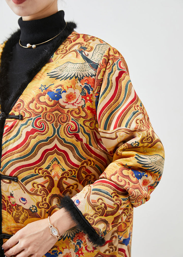 Drune | Stil Gelb Druck Patchwork Mink Haar Feine Baumwollgefüllte Mäntel Winter