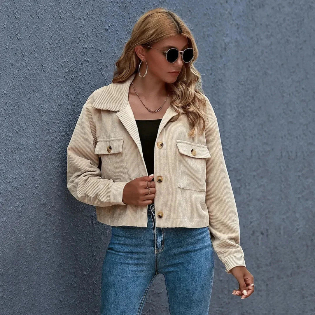 Drune | Kragen Cropped Cord-Jacke