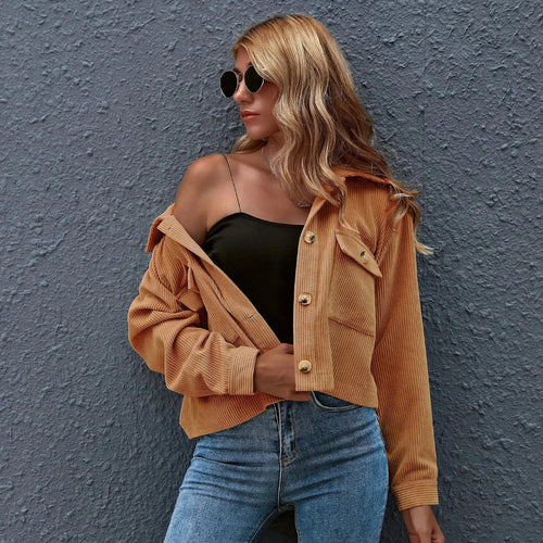 Drune | Kragen Cropped Cord-Jacke