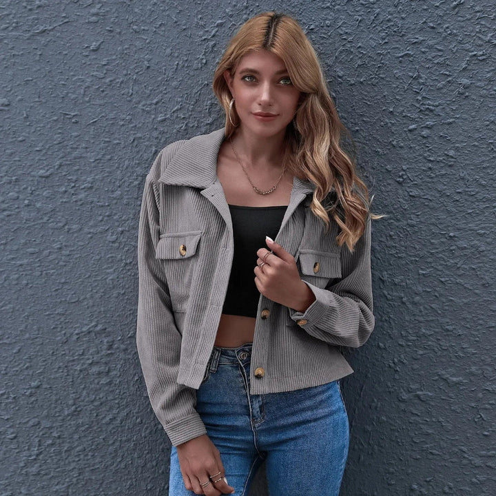Drune | Kragen Cropped Cord-Jacke