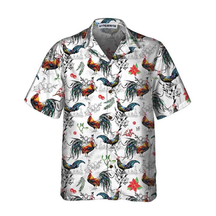 Drune | Weihnachts-Chicken mit Weihnachtsstern-Hawaiian-Shirt, tropisches Weihnachtsshirt für Männer