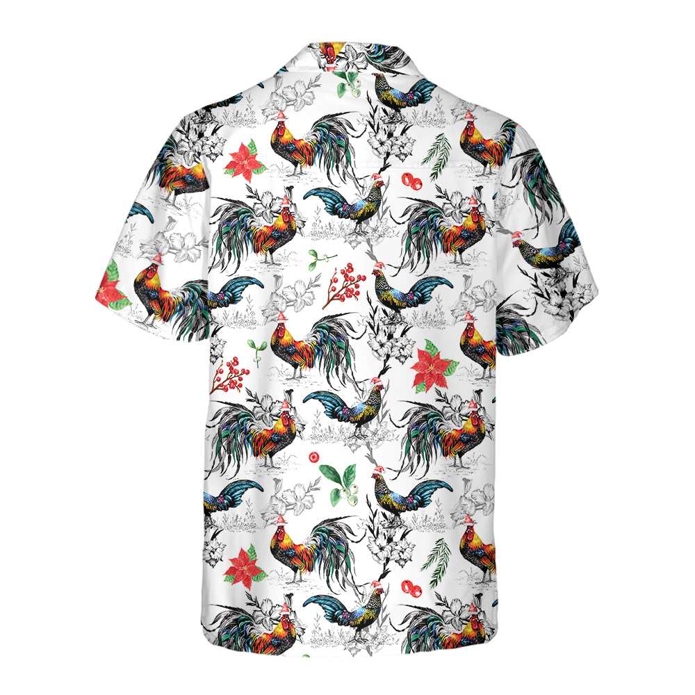 Drune | Weihnachts-Chicken mit Weihnachtsstern-Hawaiian-Shirt, tropisches Weihnachtsshirt für Männer