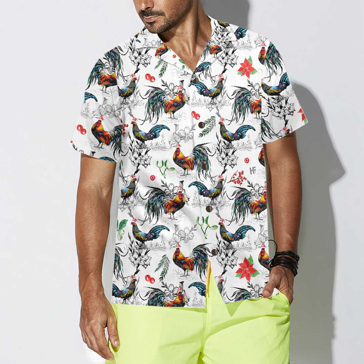 Drune | Weihnachts-Chicken mit Weihnachtsstern-Hawaiian-Shirt, tropisches Weihnachtsshirt für Männer