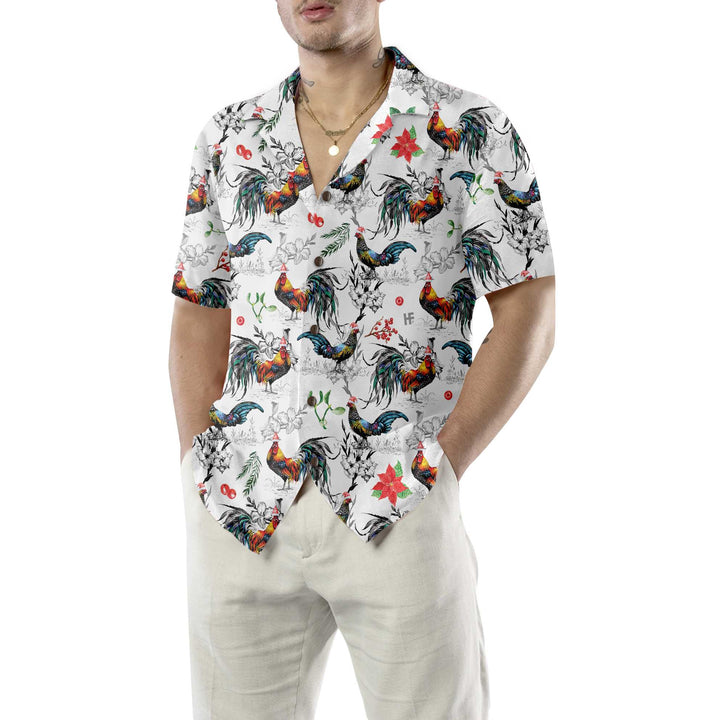 Drune | Weihnachts-Chicken mit Weihnachtsstern-Hawaiian-Shirt, tropisches Weihnachtsshirt für Männer