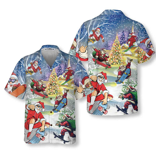 Drune | Weihnachten Komm Skateboard Mit Santa Hawaiian Shirt, Lustiges Weihnachtsmann Shirt, Geschenk Für Weihnachten