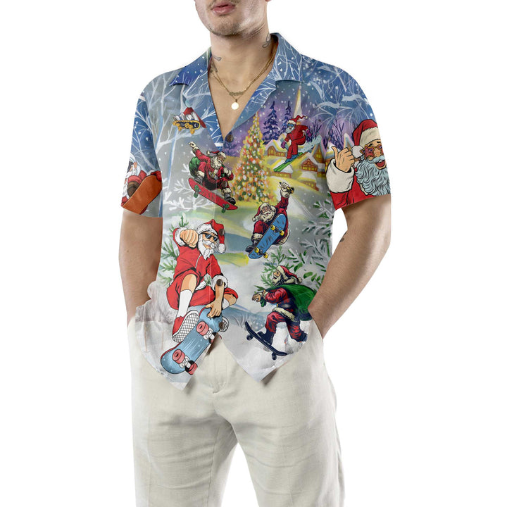 Drune | Weihnachten Komm Skateboard Mit Santa Hawaiian Shirt, Lustiges Weihnachtsmann Shirt, Geschenk Für Weihnachten