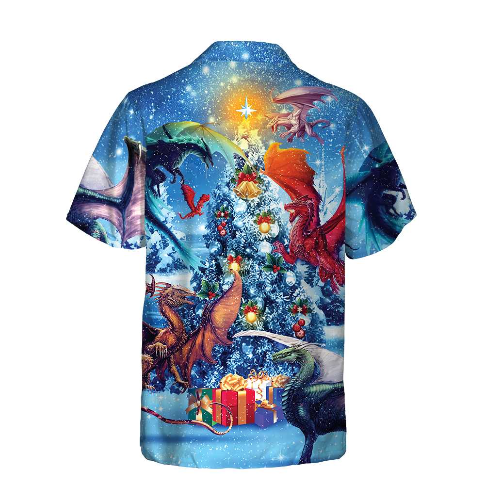 Drune | Christmas Dragons Reunion Weihnachts-Hawaiianshirt, Festliches Drachen-Hawaiianshirt für Herren