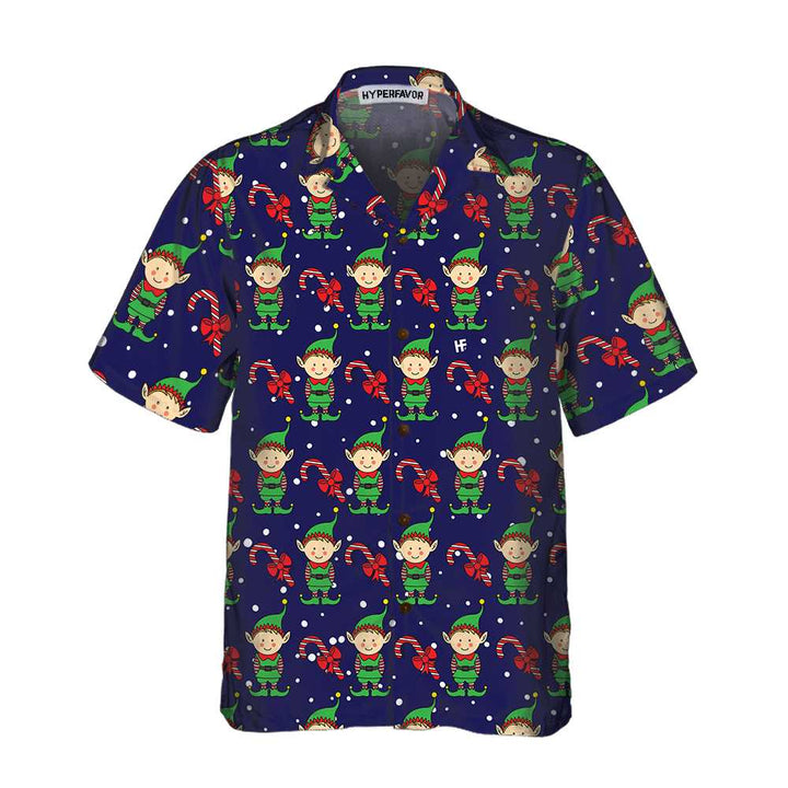 Drune | Weihnachts-Elfen Auf Blauer Hawaiian-Hemd. Weihnachts-Elf Hemd, Beste Weihnachtsgeschenk-Idee