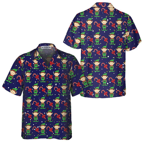 Drune | Weihnachts-Elfen Auf Blauer Hawaiian-Hemd. Weihnachts-Elf Hemd, Beste Weihnachtsgeschenk-Idee