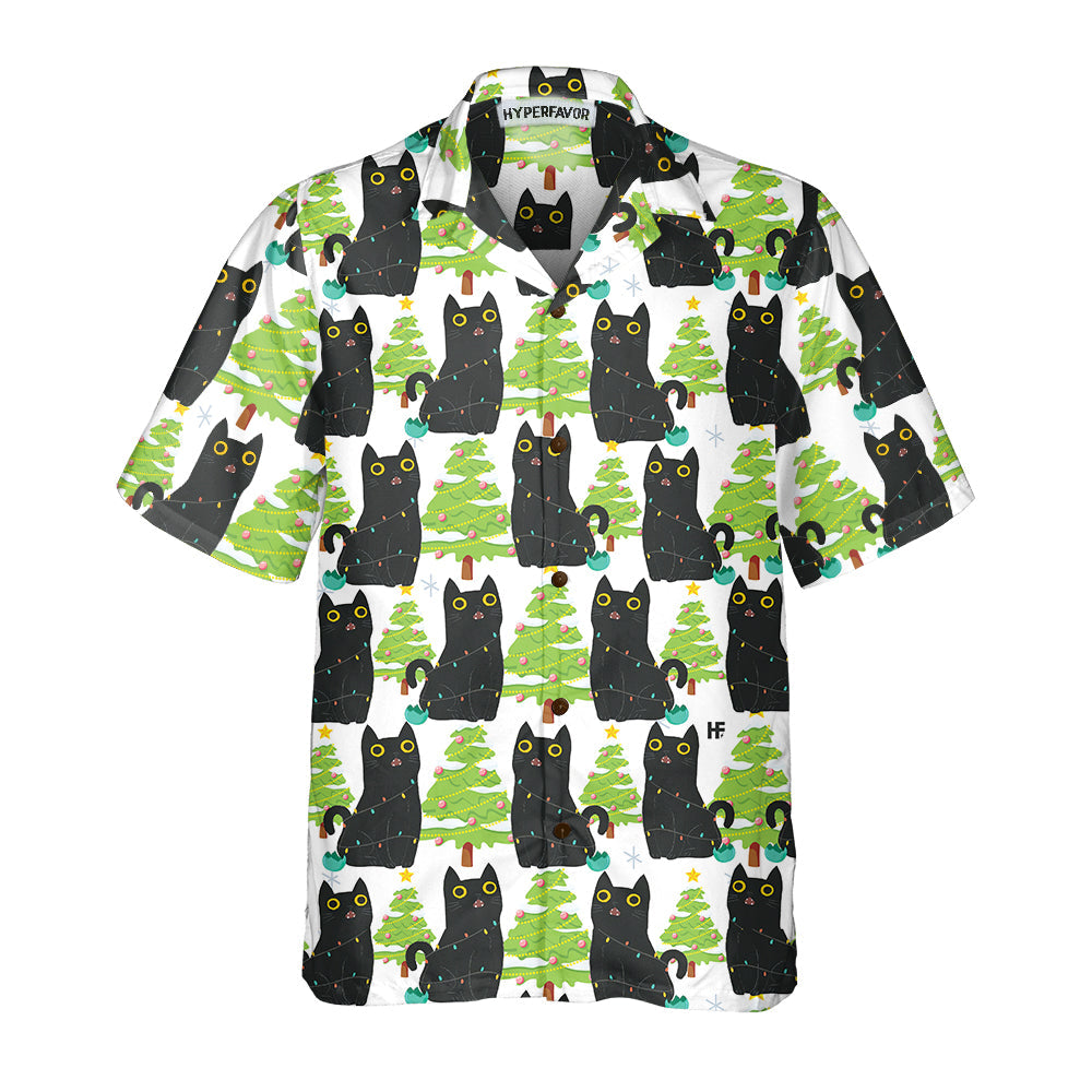Drune | Weihnachtslustiger Schwarzer Katzen-Hawaiian-Shirt, Süßes Weihnachts-Hawaiian-Shirt Geschenk Für Männer Und Frauen