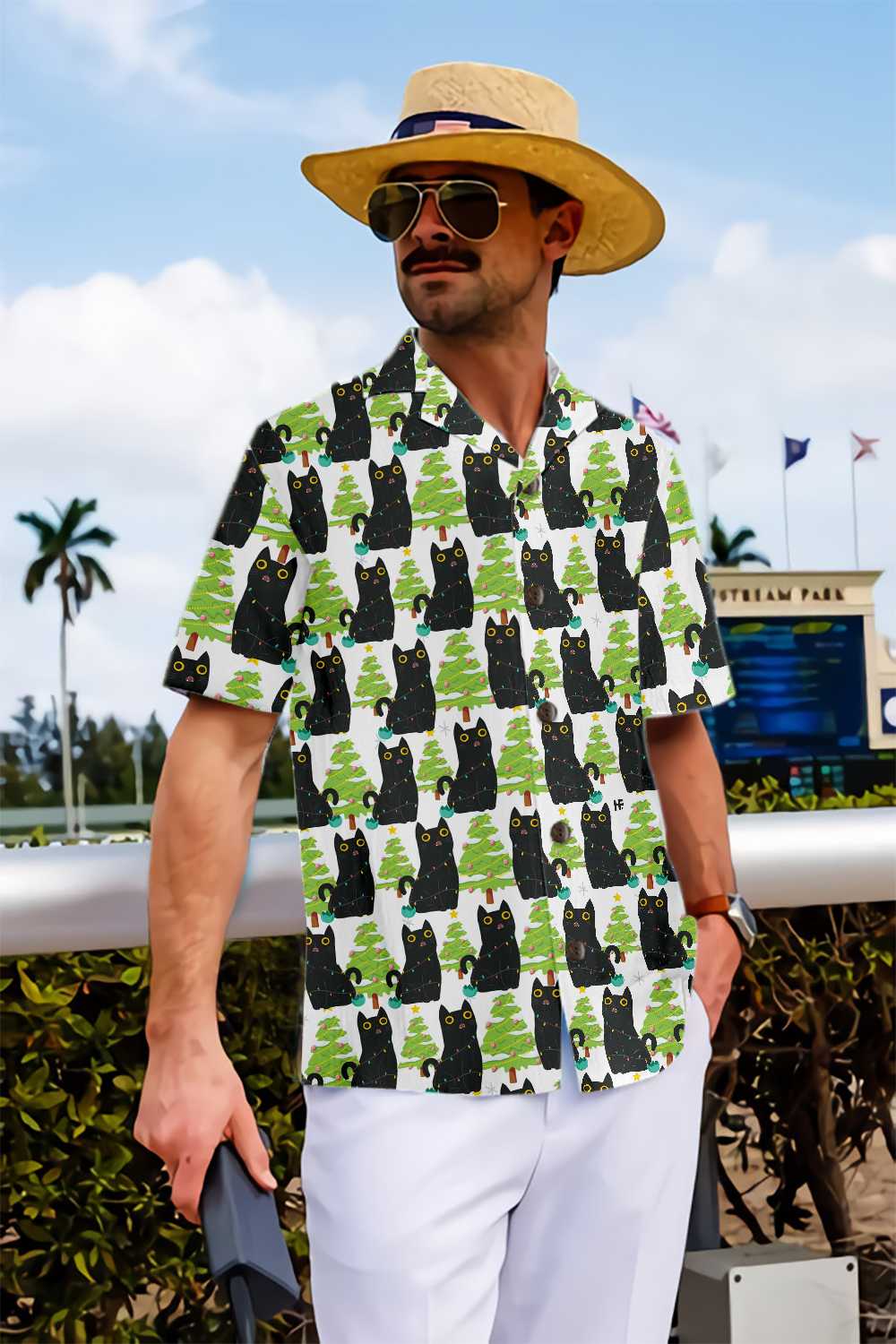 Drune | Weihnachtslustiger Schwarzer Katzen-Hawaiian-Shirt, Süßes Weihnachts-Hawaiian-Shirt Geschenk Für Männer Und Frauen