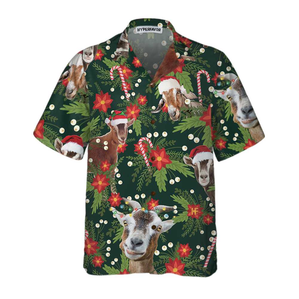Drune | Weihnachtsziege mit Weihnachtsstern Hawaii-Hemd, Lustiges Weihnachtsziege Hemd